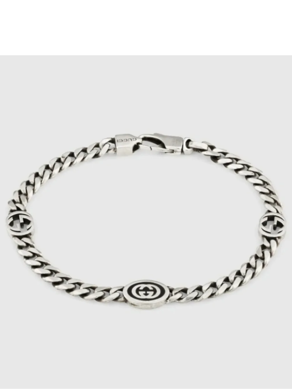 Gucci Silver-Tone Chain Bracelet with Signature Logo Link